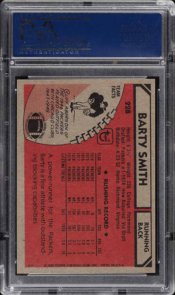 1980 Topps FB Card #228 Barty Smith PSA 9 MINT (MGD2)