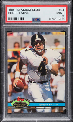 1991 Stadium Club FB Card # 94 Brett Favre ROOKIE RC HOF PSA 9 MINT (MGD2)