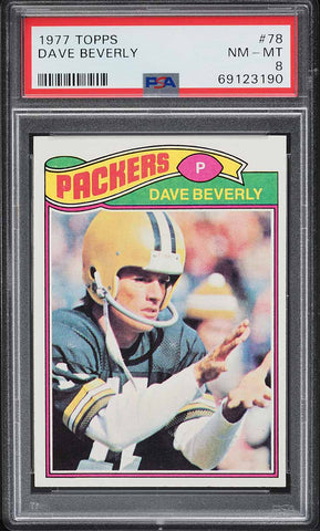 1977 Topps FB Card # 78 Dave Beverly Green Bay Packers PSA 8 NM-MT (MGD2)