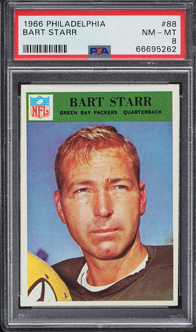 1966 Philadelphia FB Card # 88 Bart Starr Green Bay Packers HOF PSA 8 NM-MT (MGD2)