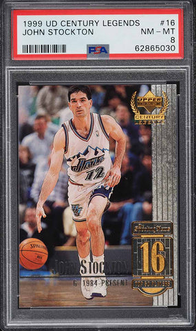 1999 UD Century Legends BkB Card # 16 John Stockton Utah Jazz HOF PSA 8 NM-MT (MGD2)
