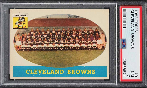 1958 Topps FB Card # 9 Cleveland Browns TEAM CARD PSA 7 NRMT (MGD2)