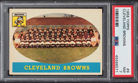 1958 Topps FB Card # 9 Cleveland Browns TEAM CARD PSA 7 NRMT (MGD2)