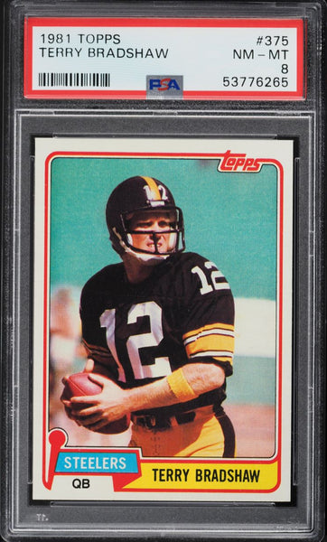 1981 Topps FB Card #375 Terry Bradshaw Pittsburgh Steelers HOF PSA 8 NM-MT (MGD2)