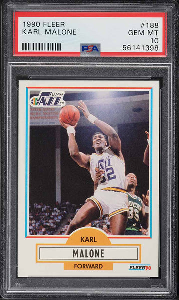 1990 Fleer BkB Card #188 Karl Malone Utah Jazz HOF PSA 10 GEM MINT (MGD2)