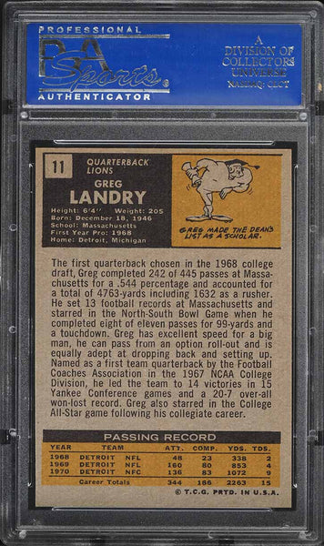 1971 Topps FB Card # 11 Greg Landry Detroit Lions ROOKIE RC PSA 8 NM-MT (MGD2)