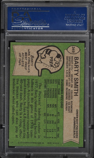 1978 Topps FB Card #349 Barty Smith PSA 9 MINT (MGD2)