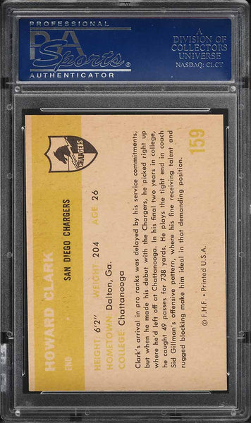 1961 Fleer FB Card #159 Howard Clark San Diego Chargers ROOKIE RC PSA 8 NM-MT (MGD2)