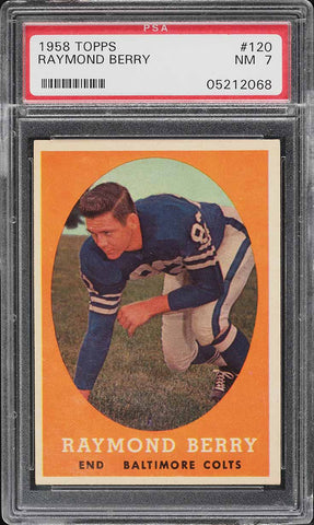 1958 Topps FB Card #120 Raymond Berry Baltimore Colts HOF PSA 7 NRMT (MGD2)