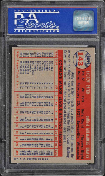 1957 Topps BB Card #143 Andy Pafko Milwaukee Braves PSA 7 NRMT (MGD2)