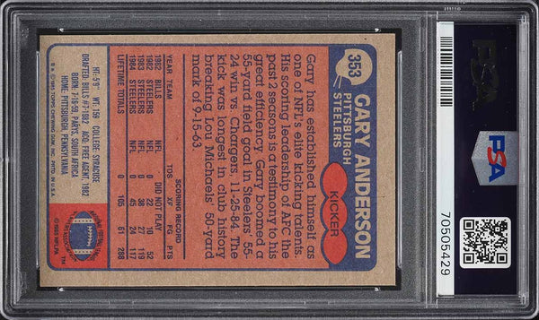 1985 Topps FB Card #353 Gary Anderson Pittsburgh Steelers PSA 8.5 NM-MT+ (MGD2)