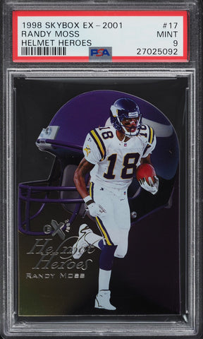 1998 Skybox E-X2001 FB Card # 17 Randy Moss HELMET HEROES ROOKIE RC PSA 9 MINT (MGD2)
