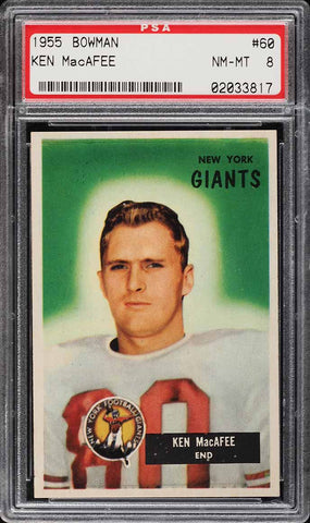 1955 Bowman FB Card # 60 Ken MacAfee New York Giants ROOKIE RC PSA 8 NM-MT (MGD2)