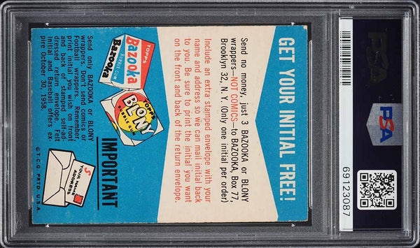 1958 Topps FB Card #NNO Felt Initial CONTEST CARD PSA 4 VGEX (MGD2)