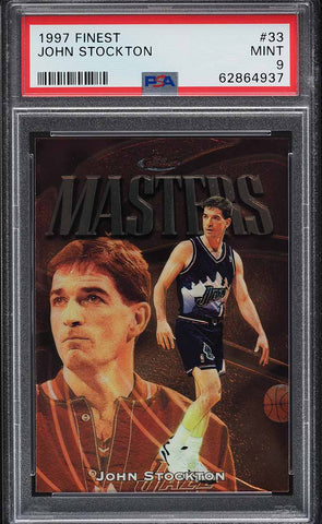 1997 Finest BkB Card # 33 John Stockton Utah Jazz HOF PSA 9 MINT (MGD2)