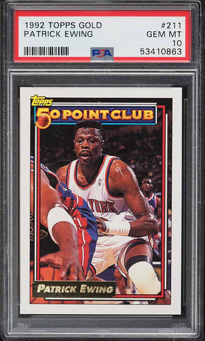 1992 Topps Gold BkB Card #211 Patrick Ewing HOF 50 POINT CLUB  PSA 10 GEM MINT (MGD2)