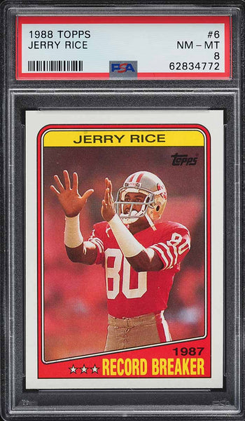 1988 Topps FB Card # 6 Jerry Rice 49ers RECORD BREAKER HOF PSA 8 NM-MT (MGD2)