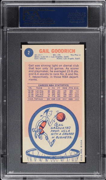 1969 Topps Bkb Card # 2 Gail Goodrich ROOKIE RC HOF PSA 7 NRMT (MGD2)