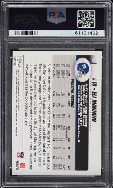 2004 Topps FB Card #350 Eli Manning New York Giants ROOKIE RC PSA 8 NM-MT (MGD2)