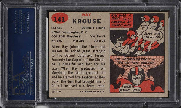 1957 Topps FB Card #141 Ray Krouse Detroit Lions PSA 7 NRMT (MGD2)