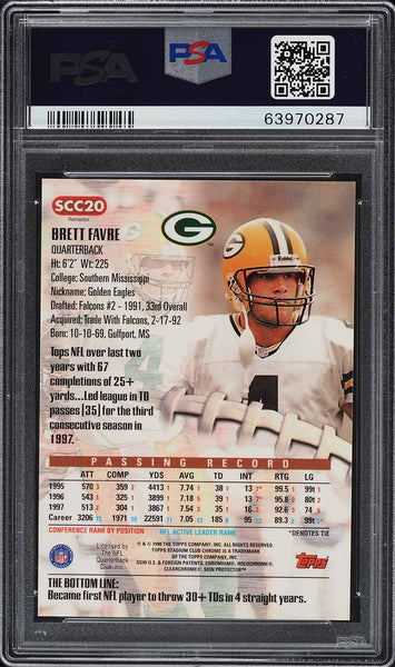 1998 Stadium Club Chrome FB Card #SCC20 Refractor Brett Favre HOF PSA 8 NM-MT (MGD2)