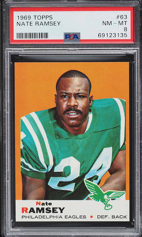 1969 Topps FB Card # 63 Nate Ramsey Philadelphia Eagles PSA 8 NM-MT (MGD2)