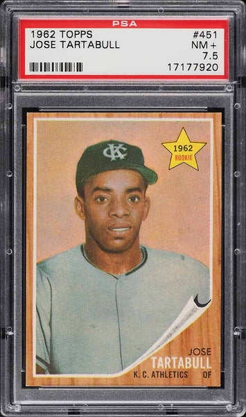 1962 Topps BB Card #451 Jose Tartabull Kansas City Athletics RC PSA 7.5 NRMT+ (MGD2)