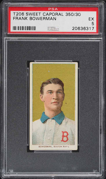 1909-11 T206 Frank Bowerman Boston, SWEET CAPORAL 350/30 PSA 5 EX (MGD2)