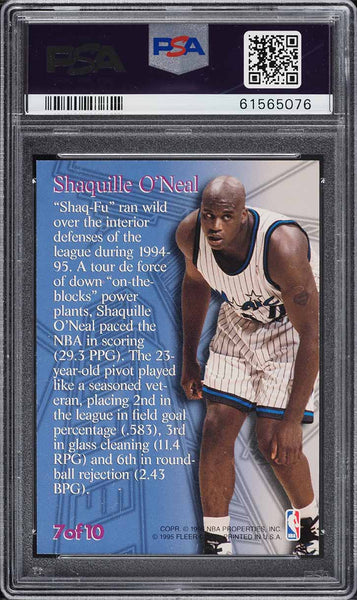 1995 Metal BkB STEEL TOWER Card # 7 Shaquille O'Neal Magic HOF PSA 9 MINT (MGD2)