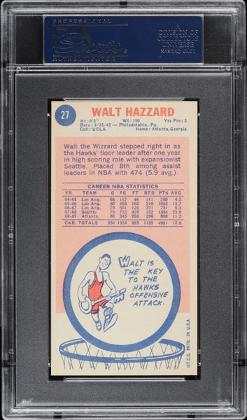 1969 Topps Bkb Card # 27 Walt Hazzard ROOKIE RC PSA 7 NRMT (MGD2)