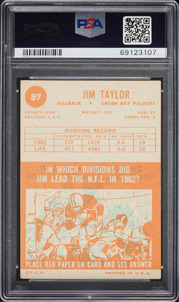 1963 Topps FB Card # 87 Jim Taylor Green Bay Packers HOF PSA 4 VGEX (MGD2)