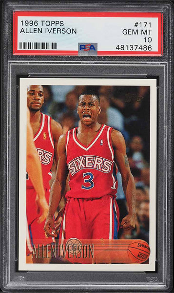 1996 Topps Bkb Card #171 Allen Iverson ROOKIE RC PSA 10 GEM MINT (MGD2)