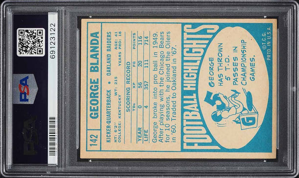 1968 Topps FB Card #142 George Blanda Oakland Raiders HOF PSA 5 EX (MGD2)