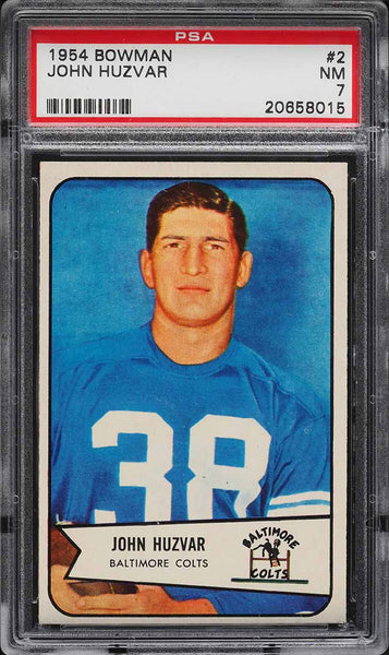 1954 Bowman FB Card # 2 John Huzvar Baltimore Colts ROOKIE RC PSA 7 NRMT (MGD2)