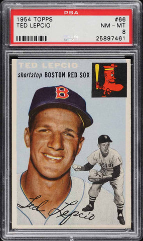 1954 Topps BB Card # 66 Ted Lepcio Boston Red Sox PSA 8 NM-MT (MGD2)