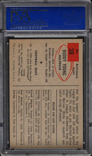 1954 Bowman FB Card # 38 Buddy Young Baltimore Colts HOF PSA 8 NM-MT (MGD2)