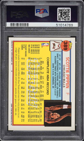 1992 Topps Gold BkB Card #389 Scottie Pippen Chicago Bulls HOF PSA 9 MINT (MGD2)