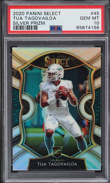 2020 Select FB Card # 45 Tua Tagovailoa SILVER PRIZM ROOKIE RC PSA 10 GEM MINT (MGD2)