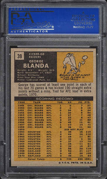 1971 Topps FB Card # 39 George Blanda Oakland Raiders HOF PSA 8 NM-MT (MGD2)