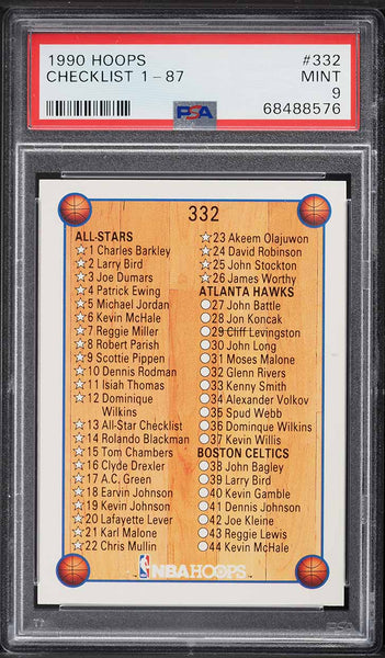 1990 Hoops BkB Card #332 BASKETBALL CHECKLIST 1-87 PSA 9 MINT (MGD2)