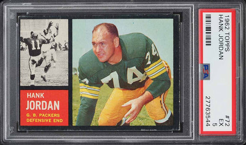 1962 Topps FB Card # 72 Hank Jordan Green Bay Packers HOF SHORT PRINT PSA 5 EX (MGD2)