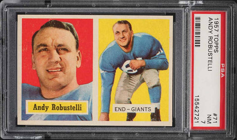 1957 Topps FB Card # 71 Andy Robustelli New York Giants HOF PSA 7 NRMT (MGD2)