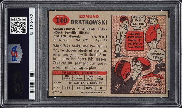 1957 Topps FB Card #140 Zeke Bratkowski Green Bay Packers HOF PSA 5 EX (MGD2)