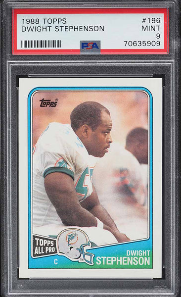 1988 Topps FB Card #196 Dwight Stephenson Miami Dolphins HOF ALL-PRO PSA 9 MINT (MGD2)