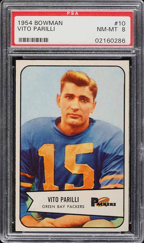 1954 Bowman FB Card # 10 Vito Babe Parilli Green Bay Packers HOF PSA 8 NM-MT (MGD2)