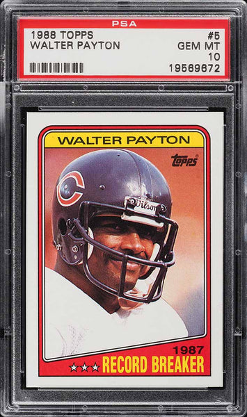 1988 Topps FB Card # 5 Walter Payton '87 RECORD BREAKER HOF PSA 10 GEM MINT (MGD2)