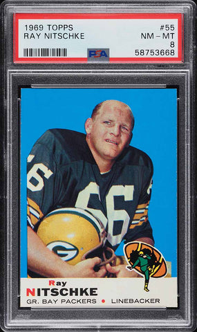 1969 Topps FB Card # 55 Ray Nitschke Green Bay Packers HOF PSA 8 NM-MT (MGD2)