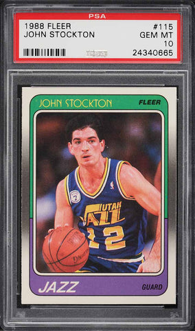 1988 Fleer BkB Card #115 John Stockton ROOKIE RC HOF PSA 10 GEM MINT (MGD3)