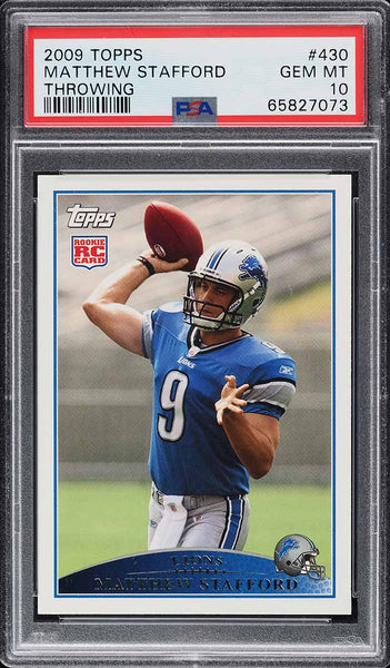 2009 Topps FB Card #430 Matthew Stafford Detroit Lions ROOKIE RC PSA 10 GEM MINT (MGD2)