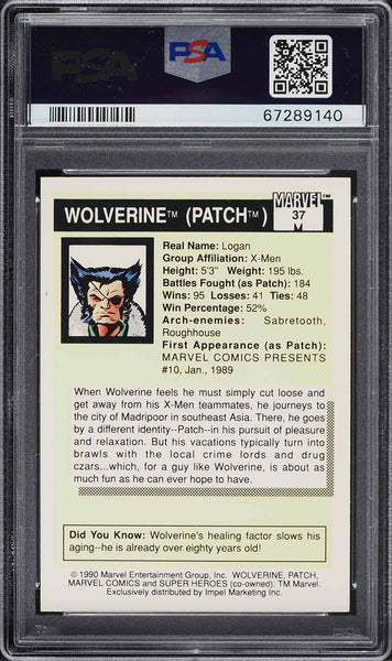 1990 Impel Marvel Universe Card # 37 Wolverine PSA 10 GEM MINT (MGD2)